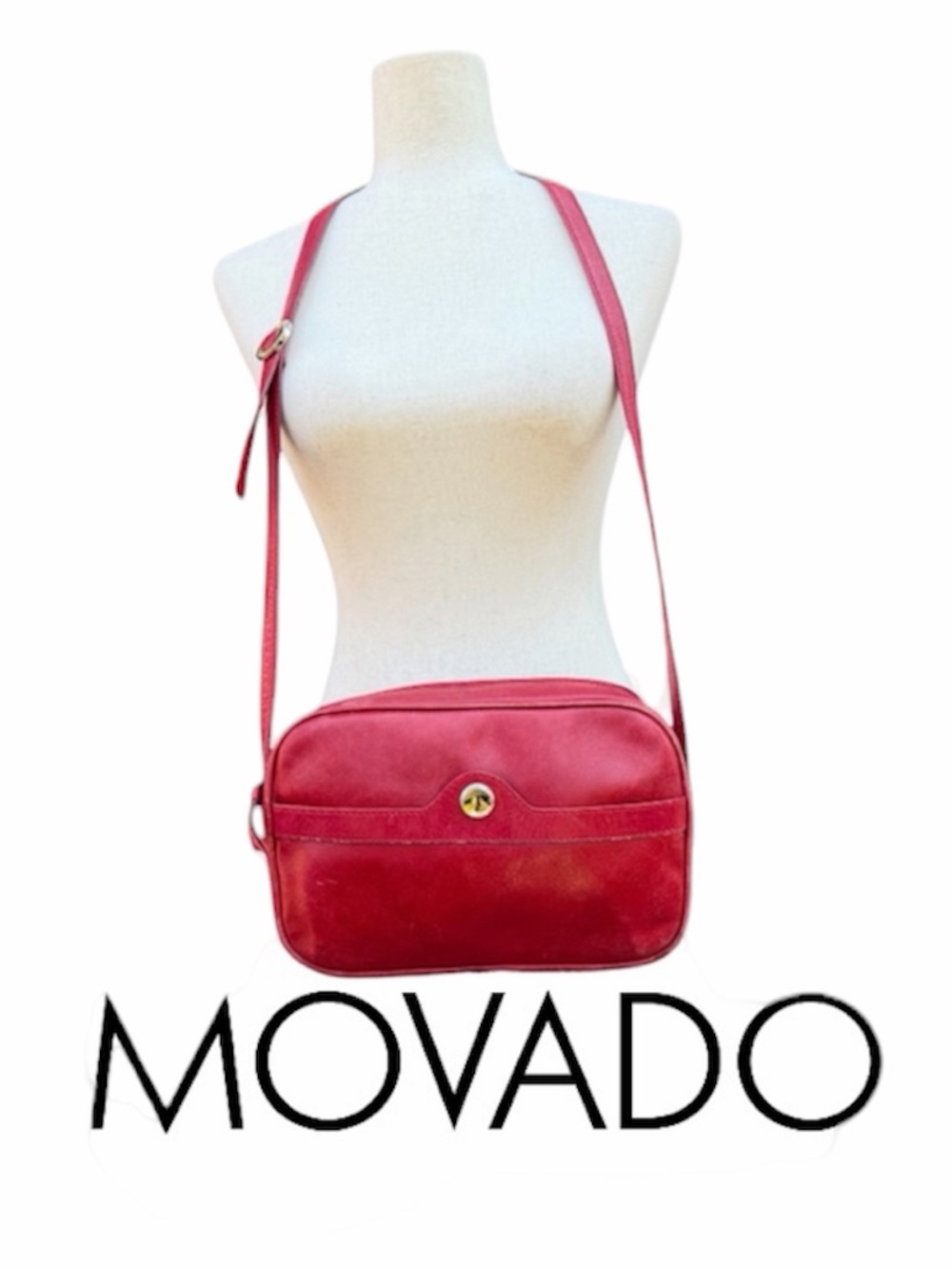 Movado Vintage Red Gold Genuine Leather Crossbody Shoulder Bag Made In Italy